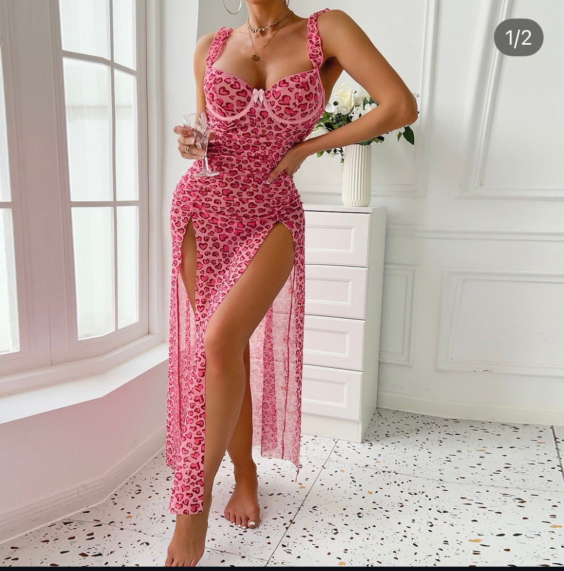 Robe longue moulante en rose
