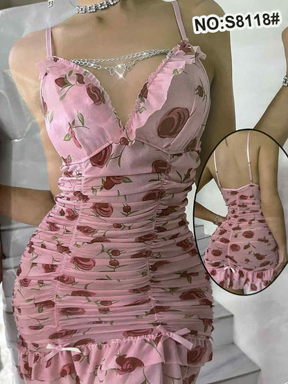 Robe courte fluide à fleurs