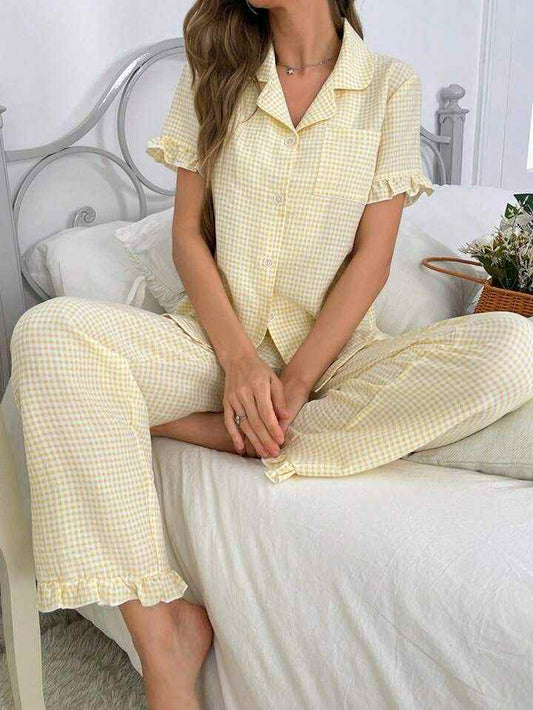 🍋 Pyjama Tendance Jaune à Carreaux – Confort & Style au Quotidien 🍋